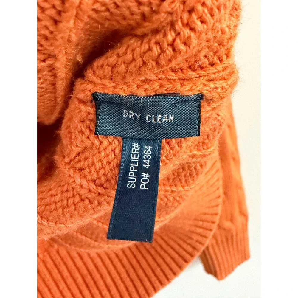 VTG Polo Ralph Lauren Orange 100% Silk Cable Knit V-Neck Sweater Mens Medium